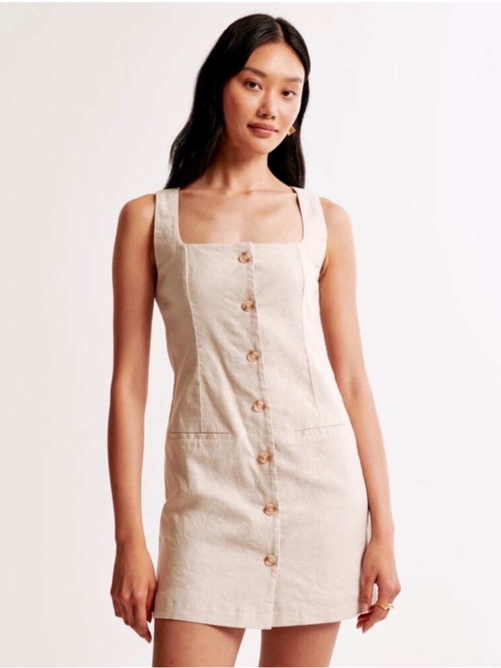 A&F Mara Linen Blend Square Neck Vest Mini Dress Size XL